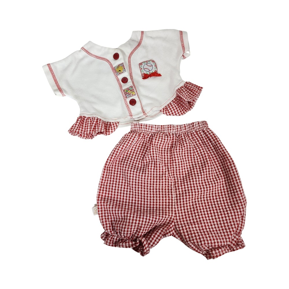 Celebrity Kids Vintage Baseball Gingham 2 Piece Set Red White 12 Months